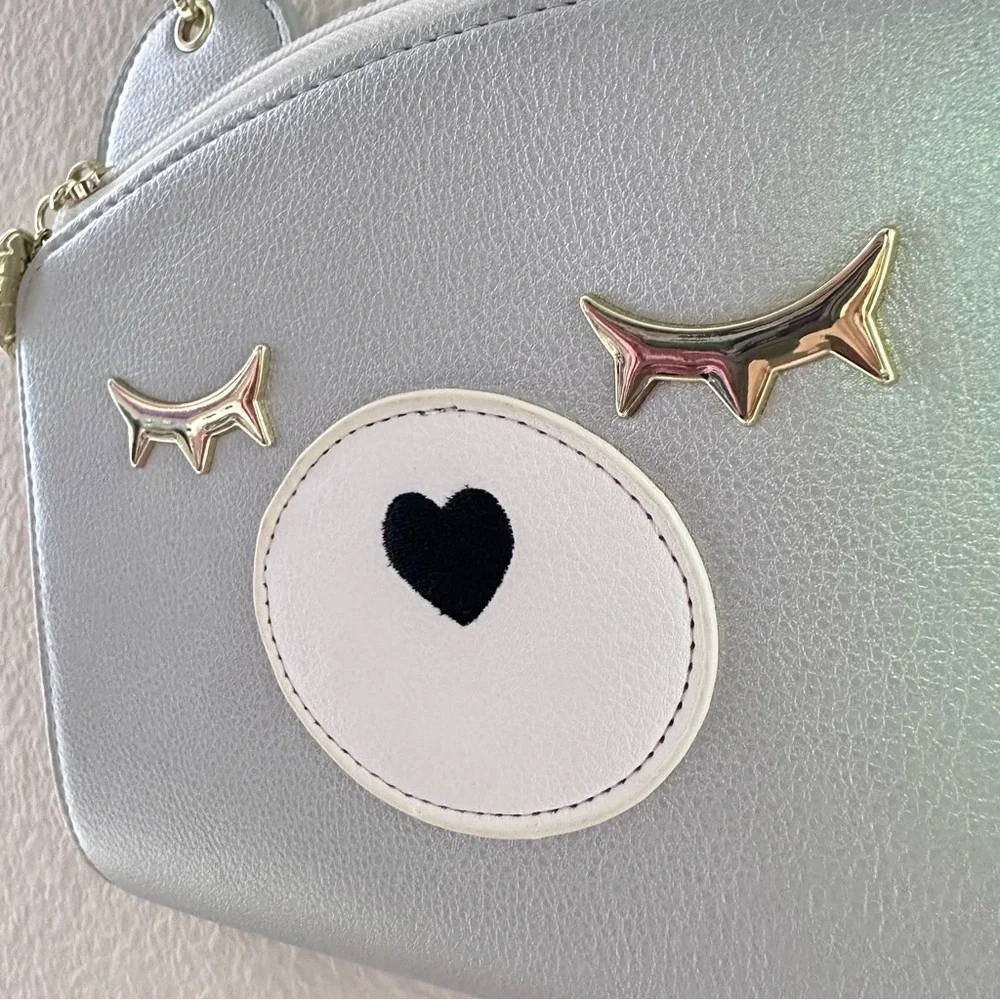 Luv Betsey Silver White Mini Metallic Structured Bear Crossbody Bag